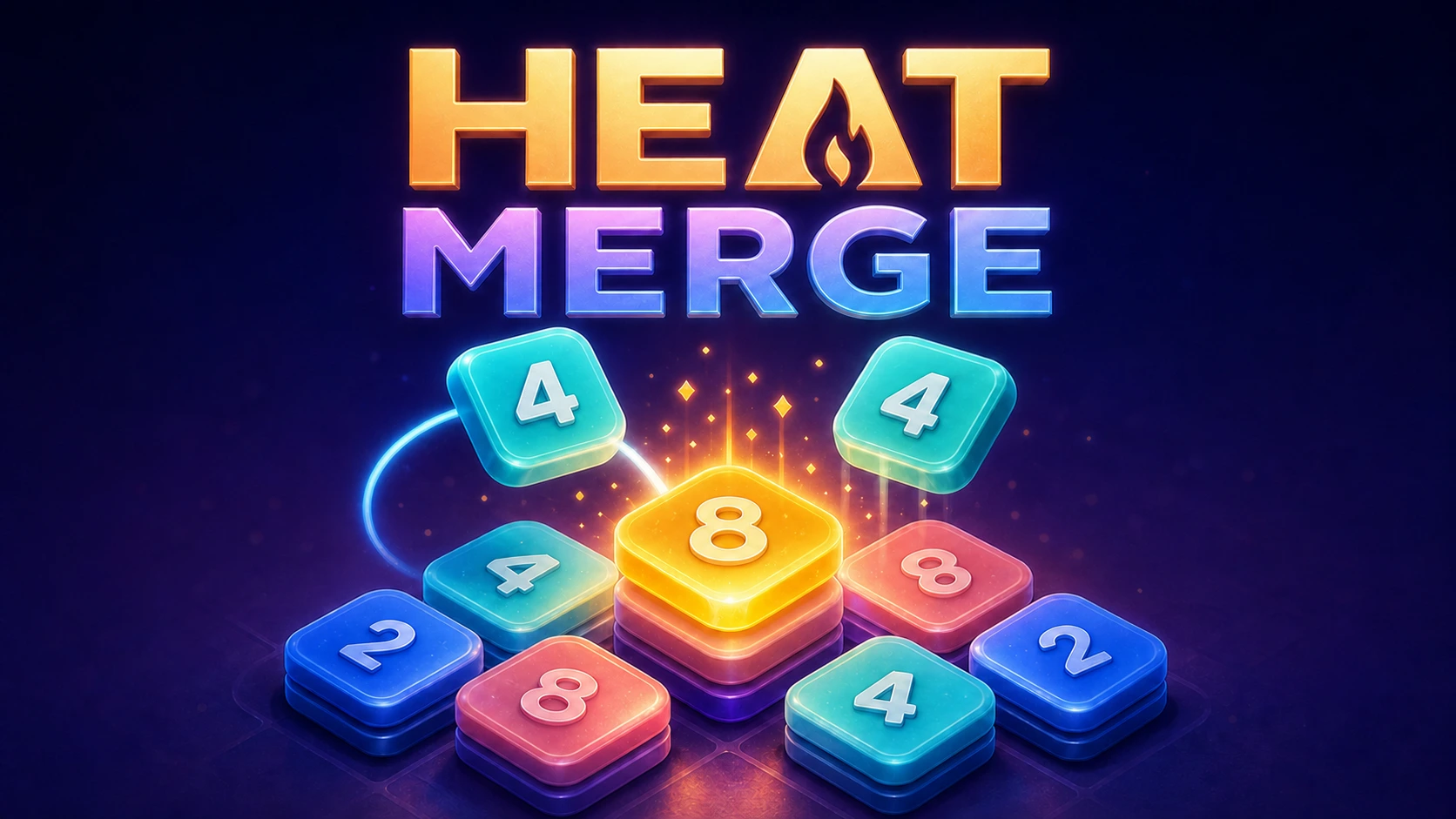 A glowing Heat Merge board filled with colorful numbered blocks.